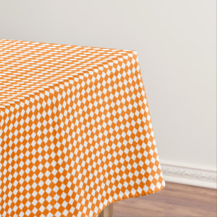 Orange White Chequered Check Fall Halloween Party Tablecloth