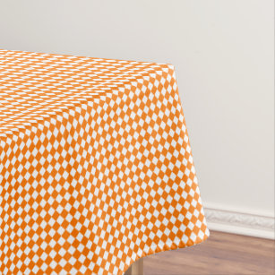 Orange White Chequered Check Fall Halloween Party Tablecloth