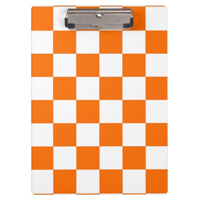 Orange White Chequered Check Pattern Clipboard (Front)