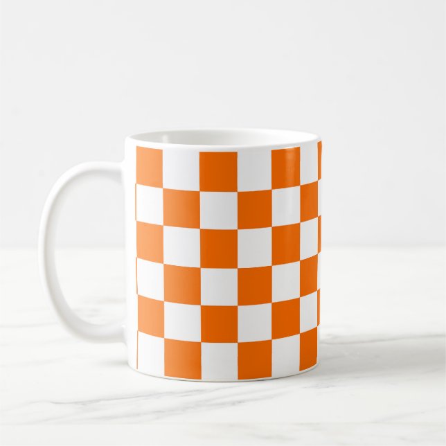 Orange White Chequered Check Pattern Coffee Mug (Left)
