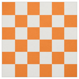 Orange White Chequered Check Pattern Fabric