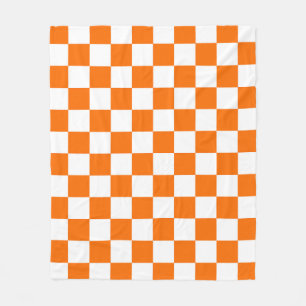 Orange White Chequered Check Pattern Fleece Blanket