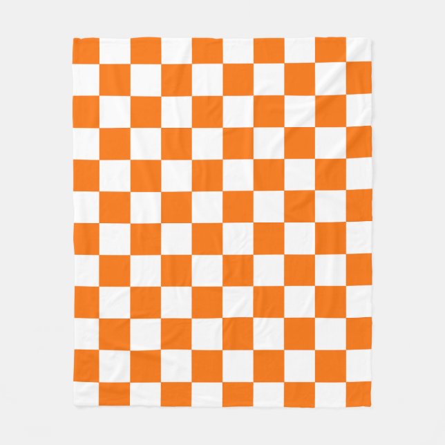 Orange White Chequered Check Pattern Fleece Blanket (Front)