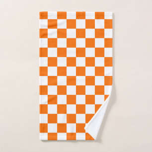 Orange White Chequered Check Pattern Hand Towel