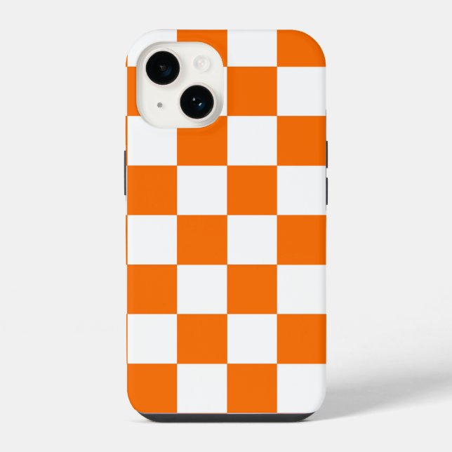 Orange White Chequered Check Pattern iPhone Case (Back)