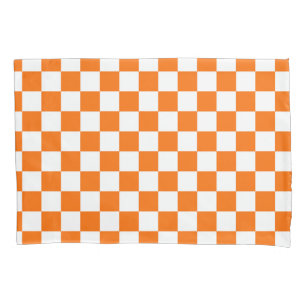 Orange White Chequered Check Pattern Pillowcase