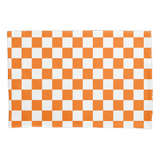 Orange White Chequered Check Pattern Pillowcase