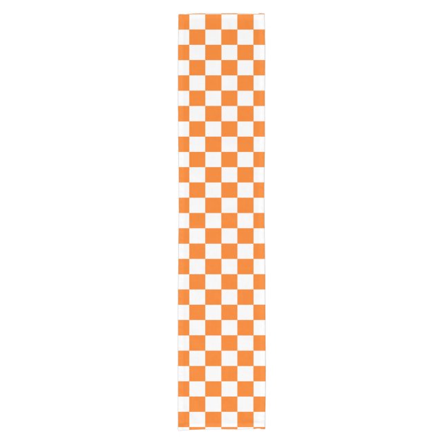 Orange White Chequered Check Pattern Short Table Runner (Front)