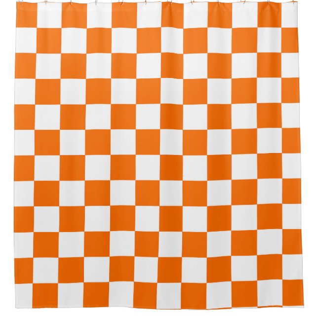 Orange White Chequered Check Pattern Shower Curtain (Front)