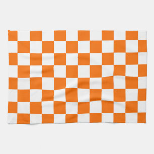Orange White Chequered Check Pattern Tea Towel