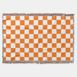 Orange White Chequered Check Pattern Throw Blanket