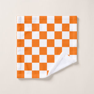 Orange White Chequered Check Pattern Wash Cloth