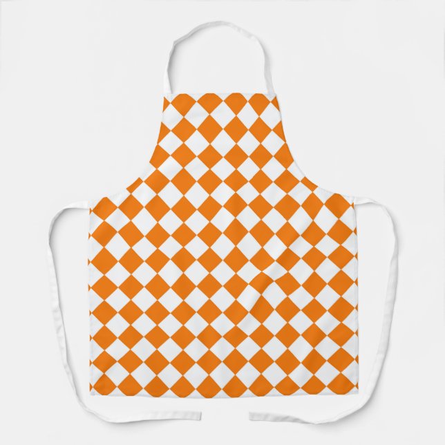 Orange White Chequered Diamond Pattern Apron (Front)