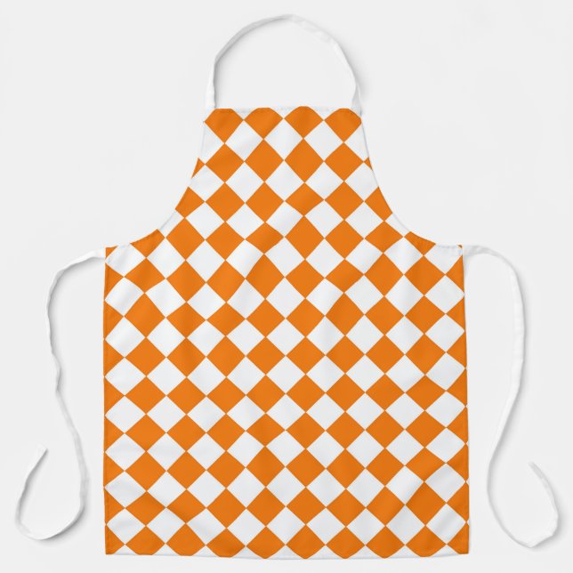 Orange White Chequered Diamond Pattern Apron (Front)