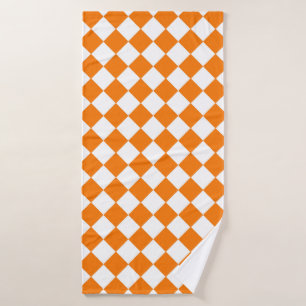 Orange White Chequered Diamond Pattern  Bath Towel