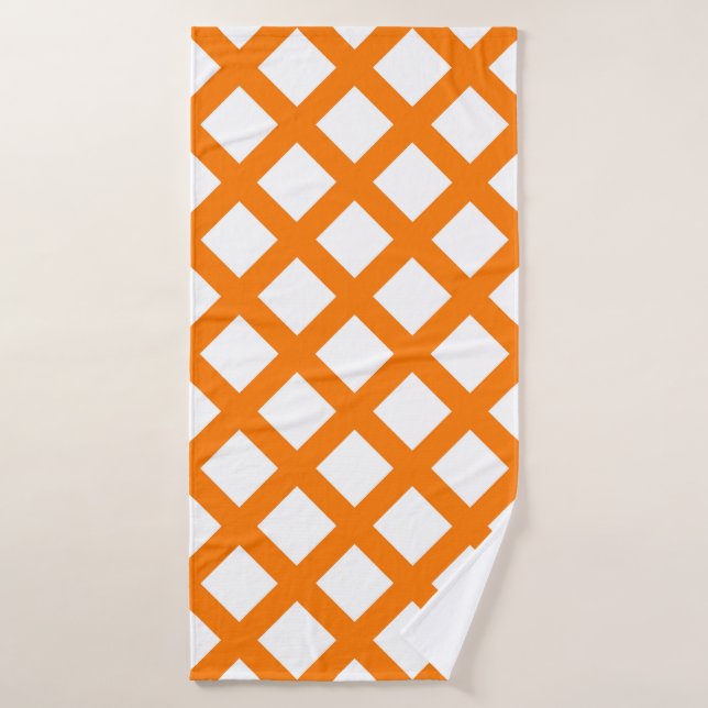 Orange White Chequered Diamond Pattern Bath Towel (Bath Towel)