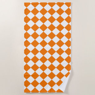 Orange White Chequered Diamond Pattern Beach Towel