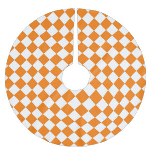 Orange White Chequered Diamond Pattern Brushed Polyester Tree Skirt