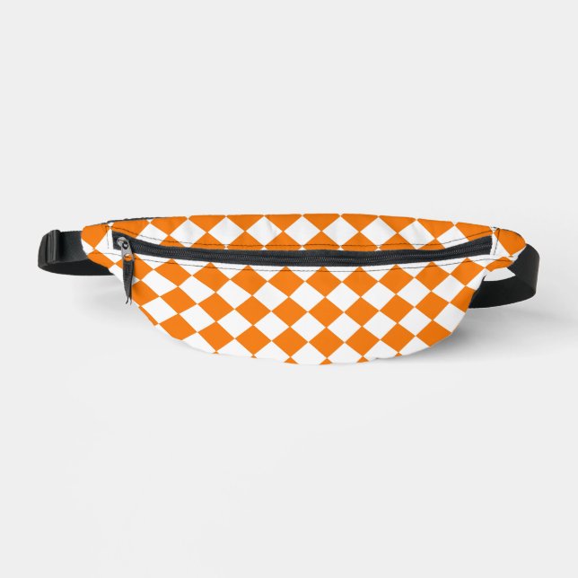 Orange White Chequered Diamond Pattern Bum Bags (Front)