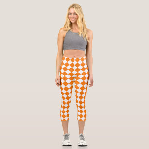Orange White Chequered Diamond Pattern  Capri Leggings