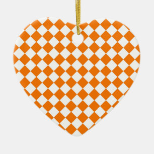 Orange White Chequered Diamond Pattern Ceramic Ornament