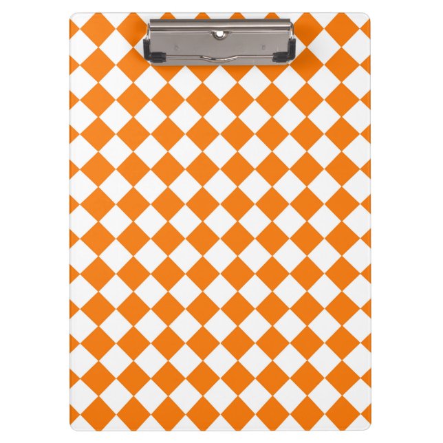 Orange White Chequered Diamond Pattern  Clipboard (Front)