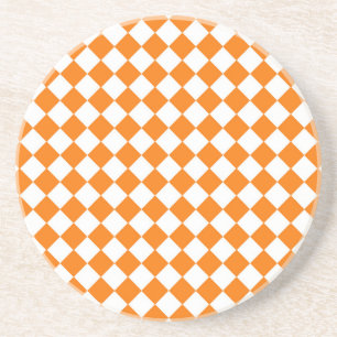 Orange White Chequered Diamond Pattern Coaster
