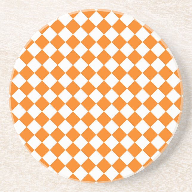 Orange White Chequered Diamond Pattern Coaster (Front)