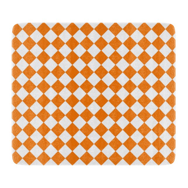 Orange White Chequered Diamond Pattern Cutting Board (Front)