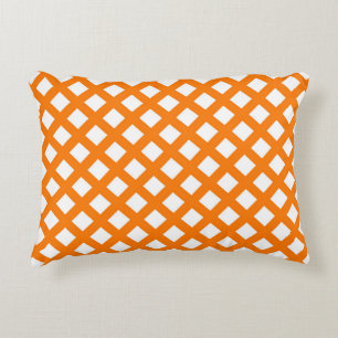 Orange White Chequered Diamond Pattern Decorative Cushion