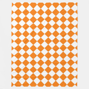 Orange White Chequered Diamond Pattern Fleece Blanket