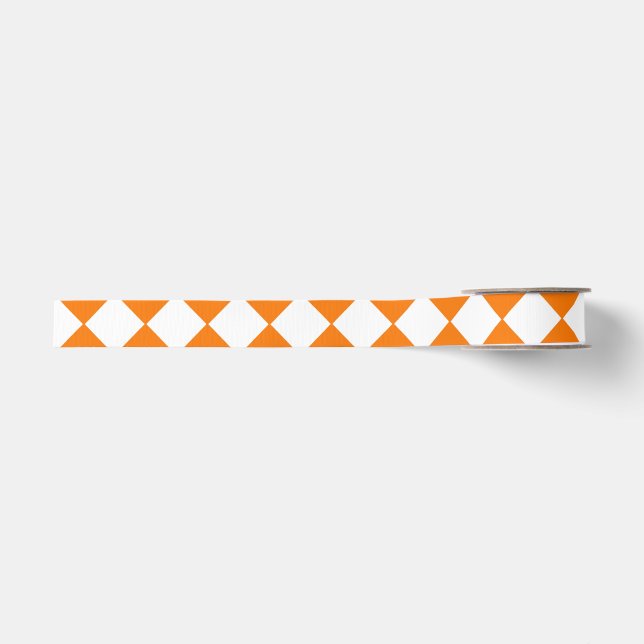 Orange White Chequered Diamond Pattern Grosgrain Ribbon (Front)