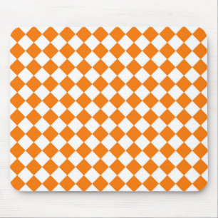 Orange White Chequered Diamond Pattern  Mouse Pad