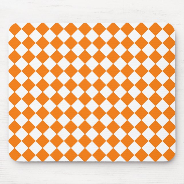 Orange White Chequered Diamond Pattern  Mouse Pad (Front)