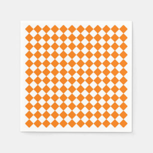 Orange White Chequered Diamond Pattern Napkin