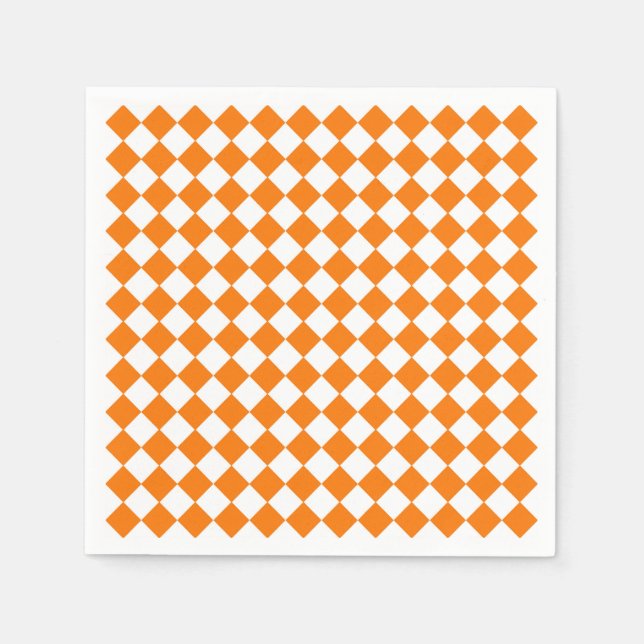 Orange White Chequered Diamond Pattern Napkin (Front)