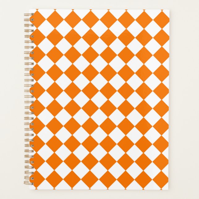 Orange White Chequered Diamond Pattern  Planner (Front)