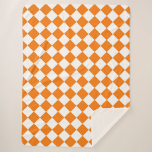 Orange White Chequered Diamond Pattern Sherpa Blanket