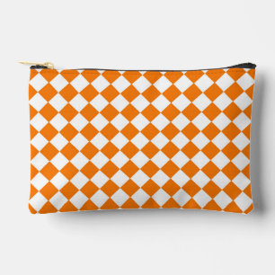 Orange White Chequered Diamond Pattern Small Accessory Pouch