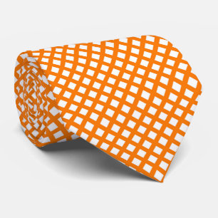 Orange White Chequered Diamond Pattern Tie