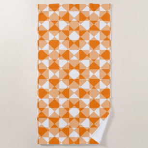 Orange White Chequered Diamond Plaid Pattern Beach Towel