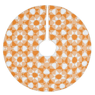 Orange White Chequered Diamond Plaid Pattern Brushed Polyester Tree Skirt