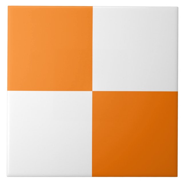 Orange White Chequered Pattern Ceramic Tile (Front)