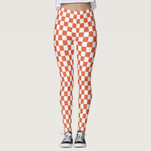 Orange & White Chequered Spandex Leggings
