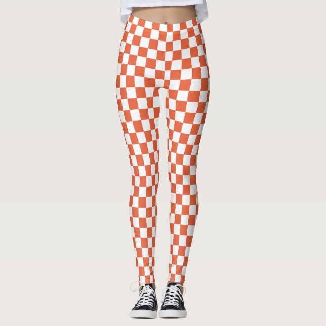 Orange & White Chequered Spandex Leggings (Front)