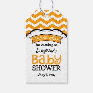 Orange White Chevron Baby Shower Thank Tags