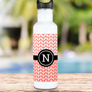 Orange White Chevron Pattern Monogram Modern Bold 710 Ml Water Bottle