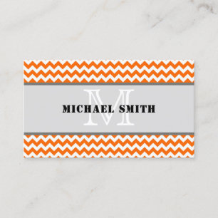 Orange White Chevron Zigzag Monogram Business Card