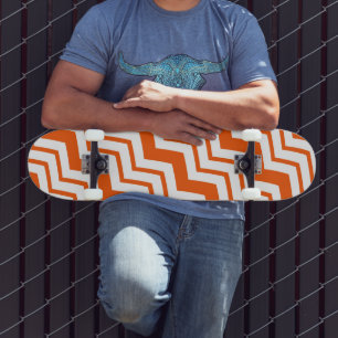 Orange White Chevron Zigzag Pattern Design Skateboard