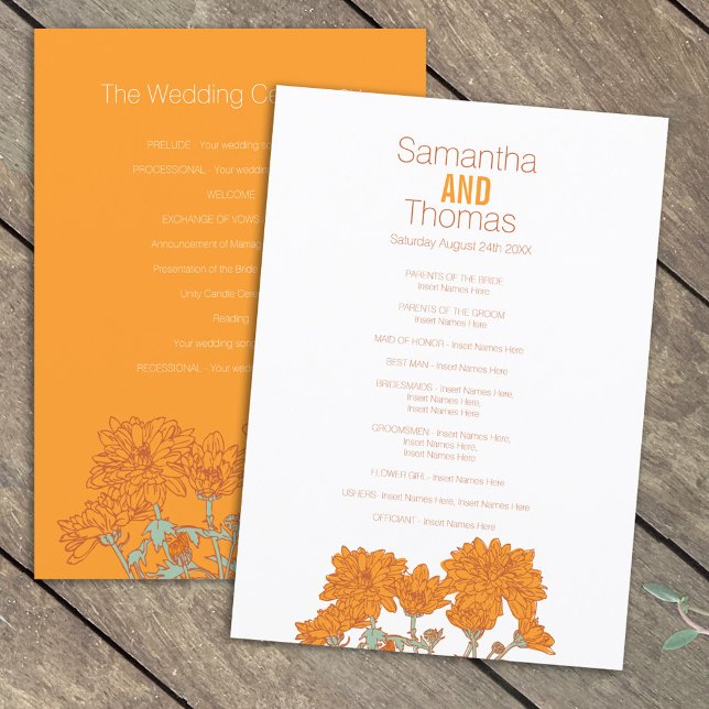 Orange white chrysanthemum wedding program (Creator Uploaded)